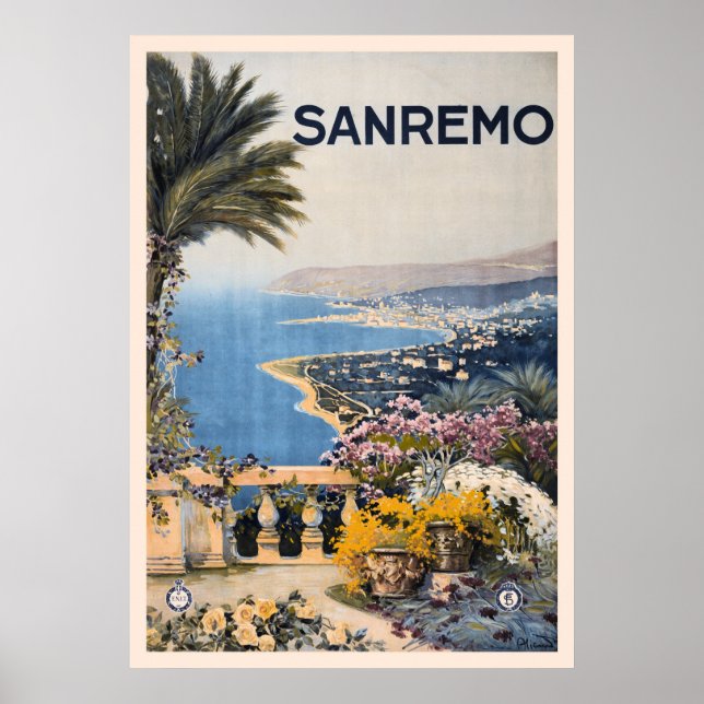 Vintage Litho Travel och Sanremo Italien Poster (Framsidan)
