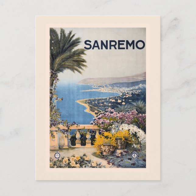 Vintage Litho Travel och Sanremo Italien Vykort (Framsida)