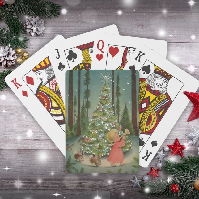 Vintage Little Angel i Skogen jul Casinokort (Vintage Little Angel in the Woods Christmas Poker Cards)