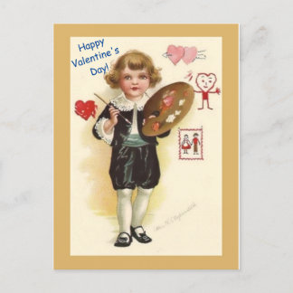 Vintage Little Boy Artist Benice Valentine Vykort