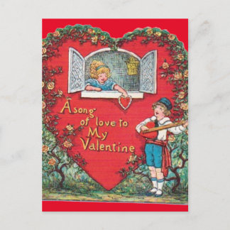 Vintage Little Boy Seri Little Girl Valentine Vykort