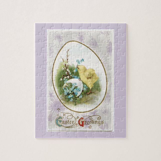 Vintage Little Chick och Egg Lavender Påsk Pussel (Vertikal)