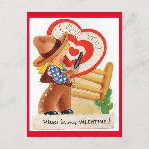 Vintage Little Cowboy med Gun Valentine Vykort