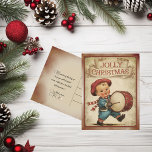 Vintage Little Drummer Boy Jolly jul Helg Vykort<br><div class="desc">Hitta ditt favoritvykort för julhälsning från min samling vackra bilder från det förflutna. Ljud på en delikat färgad baktill och framtill,  med text på baksidan som kan tas bort eller personlig. Den lilla Drummer Boy marscherar tillsammans med budskapet Jul</div>