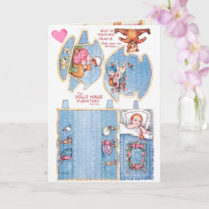 Vintage Little Girl and Baby papper dockning Art C Kort