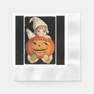 Vintage Little Girl Big Halloween Pumpkin Papper Pappersservett