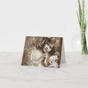 Vintage Little Girl BLANK Note Card Kort
