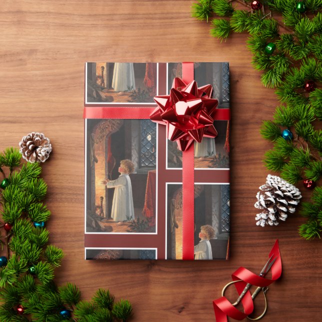 Vintage Little Girl by Fireplace Helgdag Presentpapper (Julgåva)