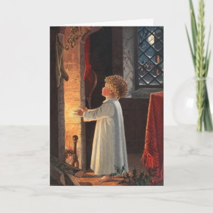 Vintage Little Girl by Fireplace jul Kort