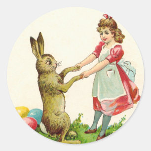 Vintage Little Girl Dance med Bunny Påskägg Runt Klistermärke