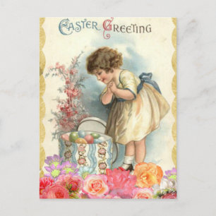 Vintage Little Girl Glad påsk Eggs Vykort