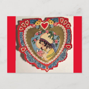 Vintage Little Girl in Heart Valentine Vykort