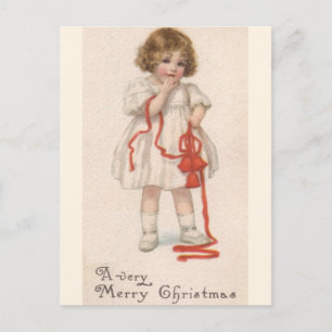Vintage Little Girl med julband Helg Vykort