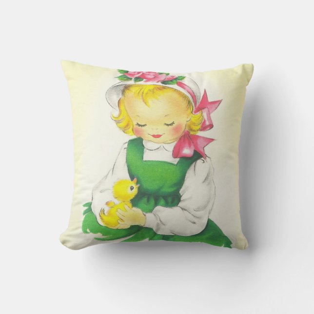 Vintage Little Girl Retro Cute Kudde (Framsida)