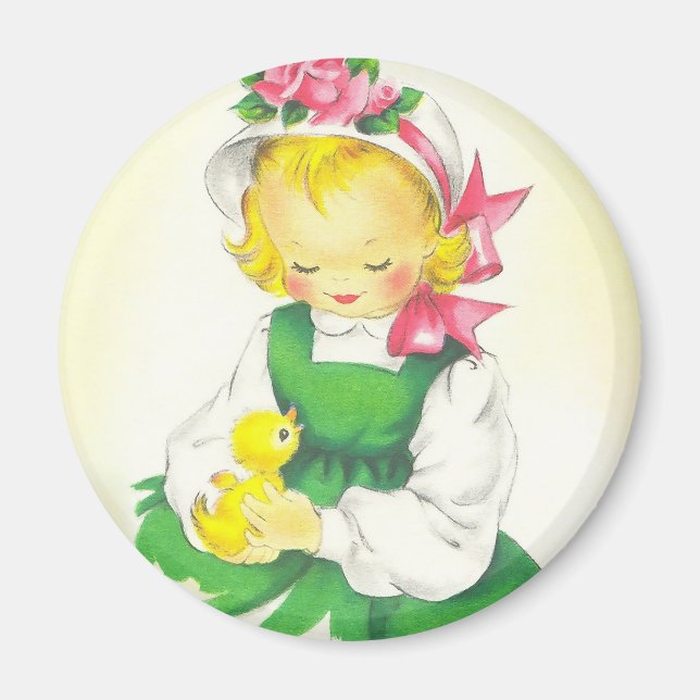 Vintage Little Girl Retro Cute Magnet (Framsidan)
