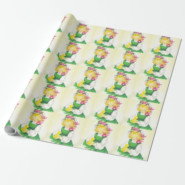 Vintage Little Girl Retro Cute Presentpapper (Utrullad)