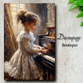 Vintage Little Girl spelar Piano Decoupage