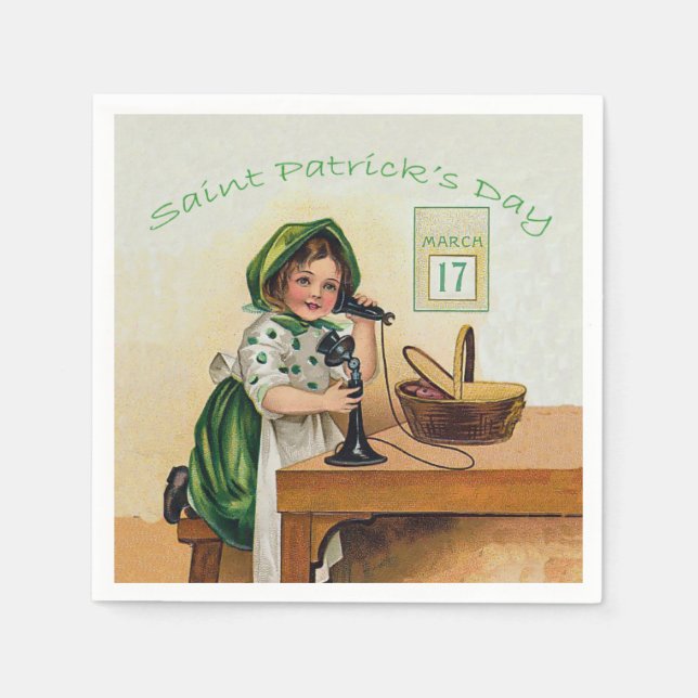 Vintage Little Girl St. Patrick's Day Pappersservett (Framsidan)