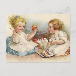 Vintage Little Girls Coloring Påskägg Helg Vykort