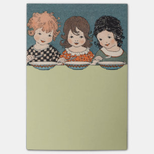 Vintage Little Girls Eating Soppa Three Sisters Post-it Block