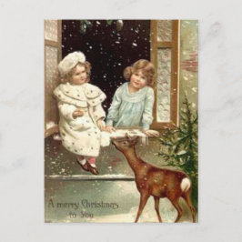 Vintage Little Girls Matar Hjort jul Helg Vykort