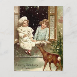Vintage Little Girls Matar Hjort jul Helg Vykort