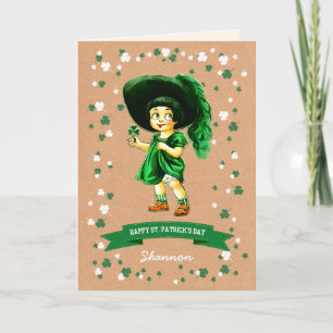 Vintage Little Irish Girl St. Patrick's Day Card Kort