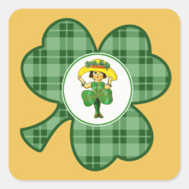 Vintage Little Irish Girl St. Patrick's Day Fyrkantigt Klistermärke