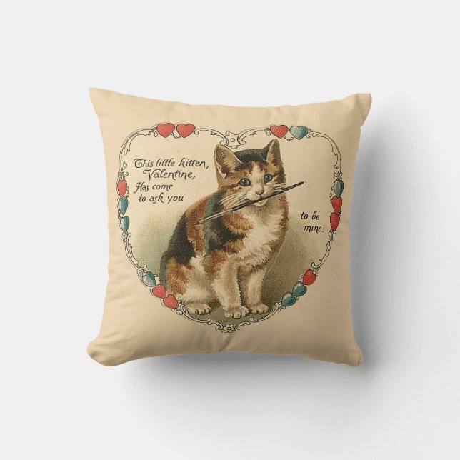 Vintage Little Kitten Valentine Kudde (Framsida)