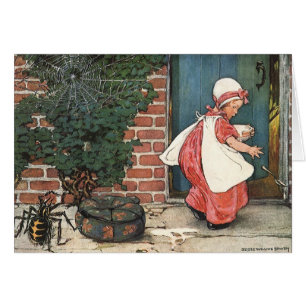 Vintage Little Miss Muffet Spider Nursery Rhyme Hälsningskort
