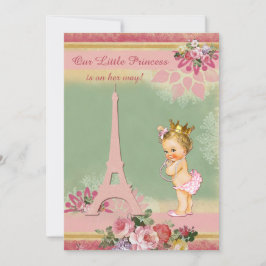 Vintage Little Princess Eiffel Torn Baby Shower Inbjudningar
