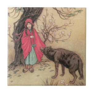 Vintage Little Red Riding Huva by Warwick Goble Kakelplatta