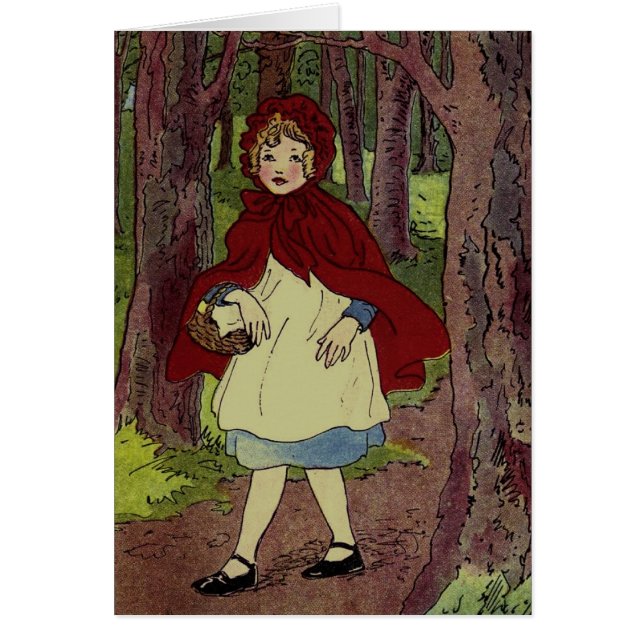 Vintage Little Red Riding huva Illustration Hälsningskort (Framsidan)
