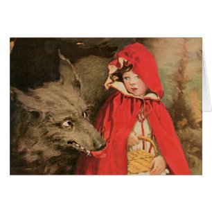 Vintage Little Red Riding Huva och Big Bad Varg Hälsningskort