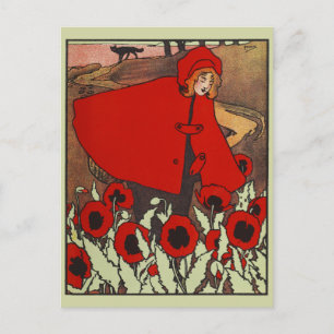 Vintage Little Red Riding Huva vycard Vykort