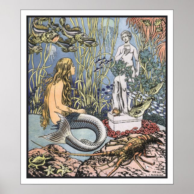 Vintage Little Sjöjungfru Fairy Tale Illustration Poster (Framsidan)