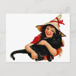 Vintage Little Witch och Cat Postcard Vykort