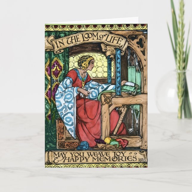 Vintage Livets Vävmaskin Illustration | Arts & Cra Kort (Framsida)