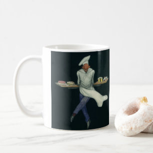 Vintage livsmedelsverksamhet, bagare med bakverk e kaffemugg