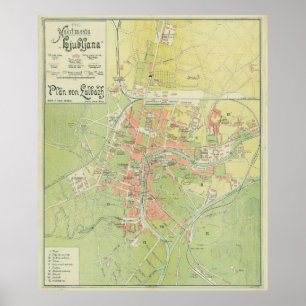 Vintage Ljubljana Slovenien Karta (1902) Poster