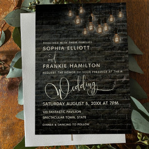 Vintage Ljus Industrial Brick Typography Bröllop Inbjudningar