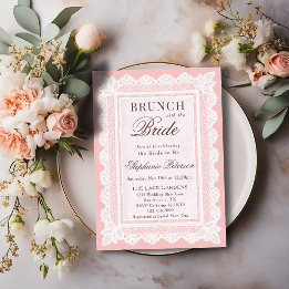 Vintage Ljusrosa Vit Spets Bröllopsdusch Brunch Inbjudningar