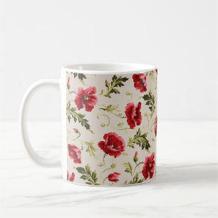 Vintage ljust röda vallmoblommor blommönster kaffemugg