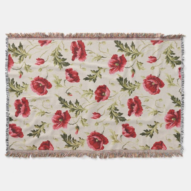Vintage ljust röda vallmoblommor blomstermönster  filt (Framsidan)