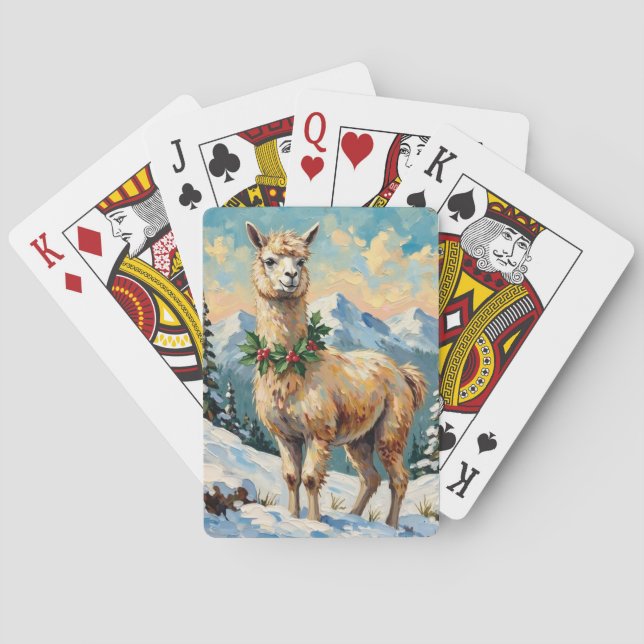 Vintage Llama in Snowy Christmas Meadow Casinokort (Baksidan)
