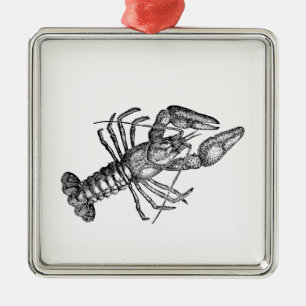 Vintage Lobster #1 Teckning Julgransprydnad Metall