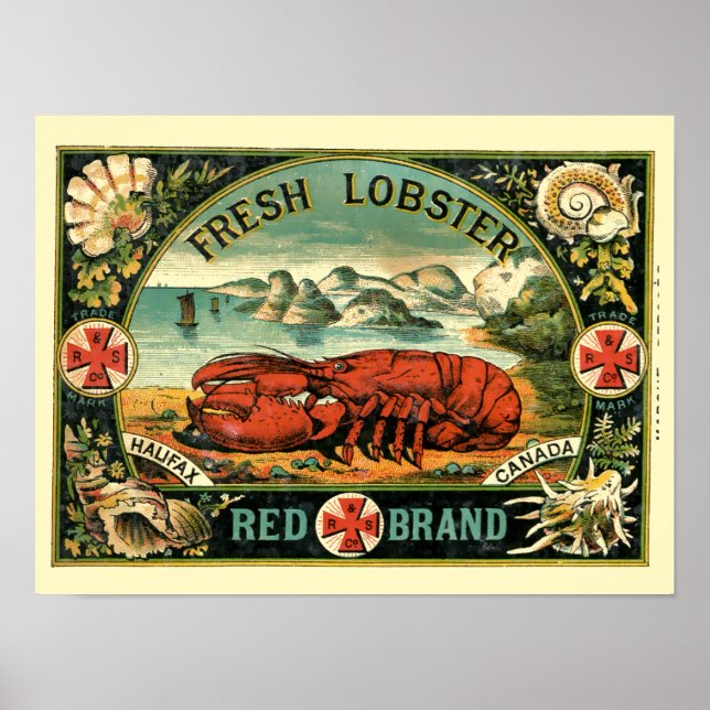 Vintage Lobster-etikett Poster (Framsidan)