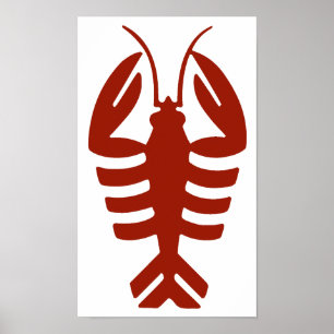 Vintage Lobster in Red, Art Deco Seafood Poster