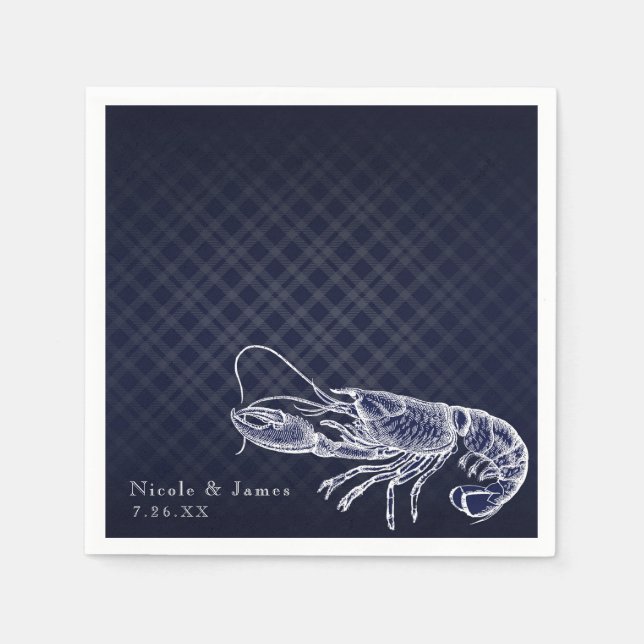 Vintage Lobster Marinblå Elegant Chic Mottagning Pappersservett (Framsidan)