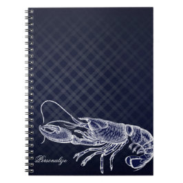 Vintage Lobster Navy Blue Elegant Chic Play Anteckningsbok Med Spiral